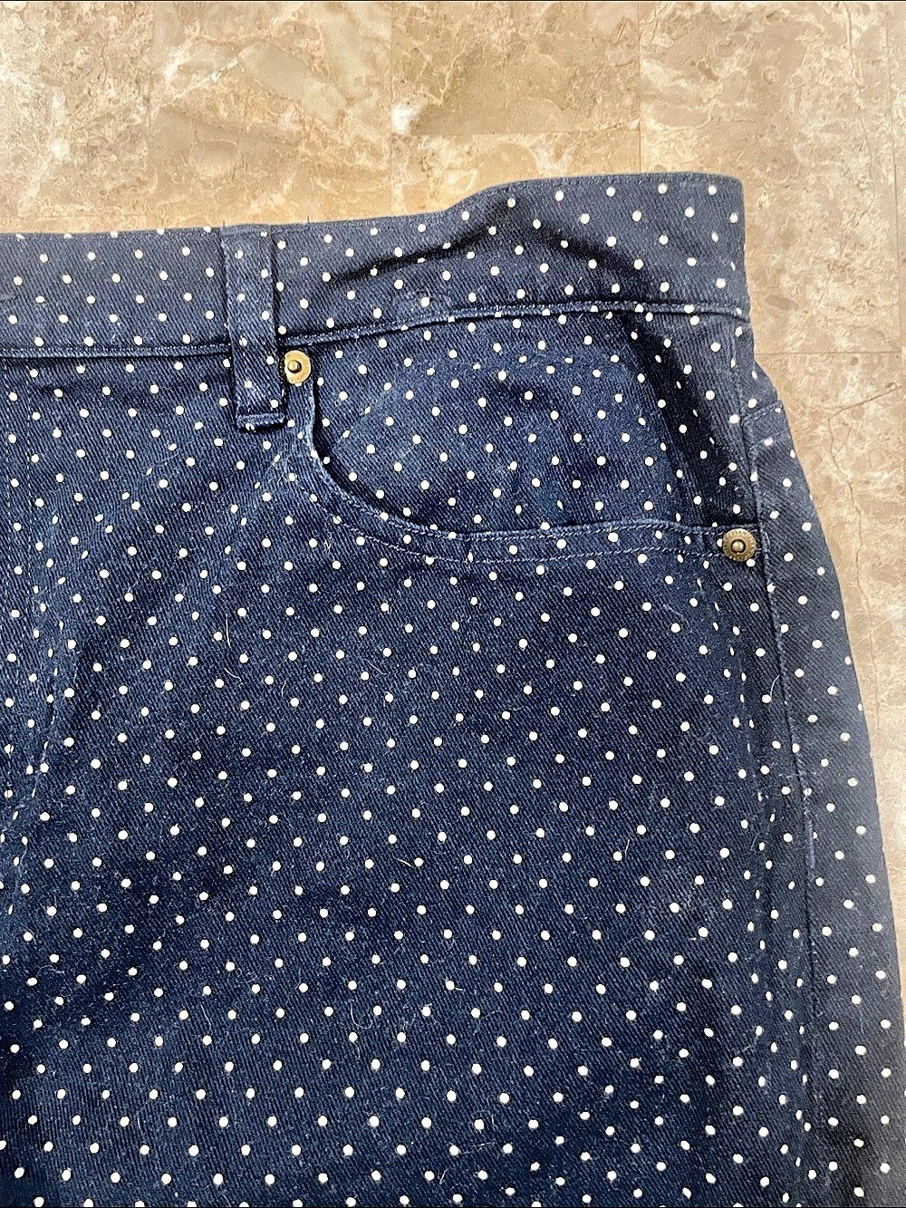 Ralph Lauren Polka Dot Jean pencil skirt Navy & White 16 transitional piece fall